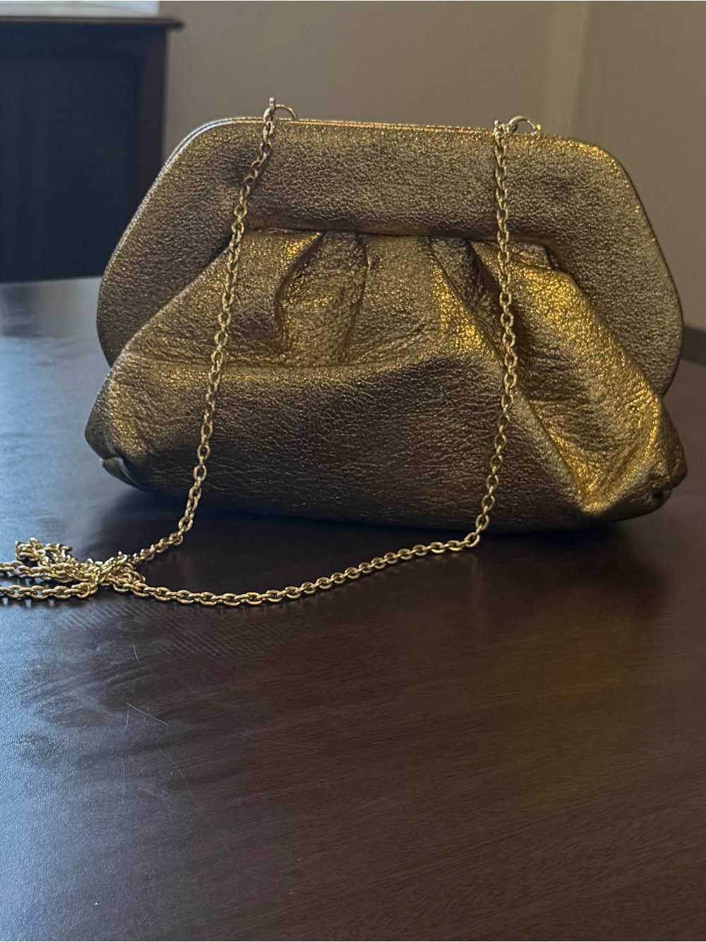 Themoire Metallic Gold Chain Shoulder Bag